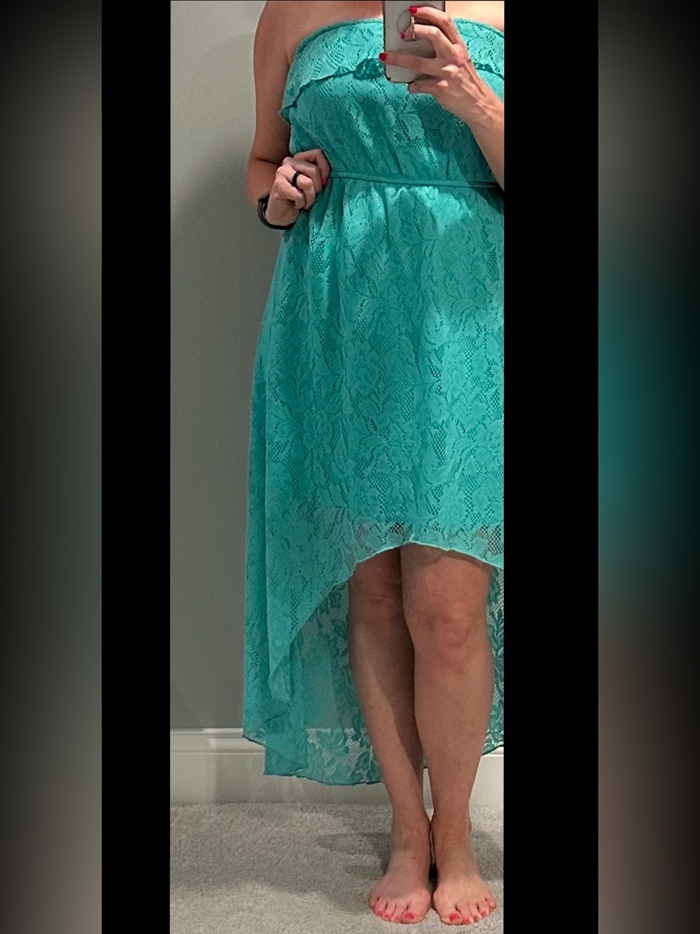 Strapless Ruffled Lace Hi-Low Dress in Teal - Picture 6 of 6